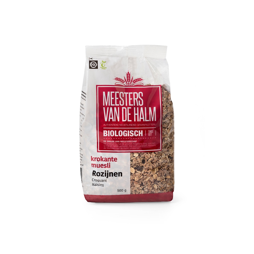 De Halm - Krokante muesli Rozijn BIO 500 g   