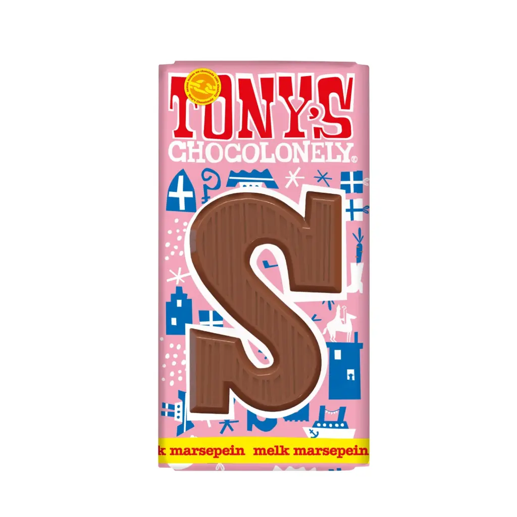 Tony's Chocolonely - Chocoladeletter Reep S  Melk Marsepein 180 g