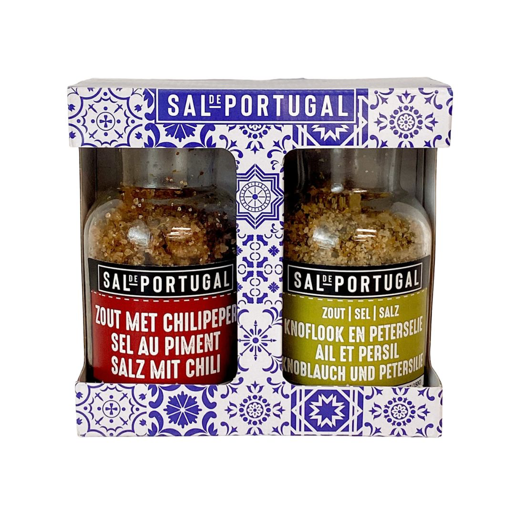 Sal de Portugal - Giftset Zeezout met Knoflook en Peterselie & Zeezout met Chilipeper 2 x 150 g  