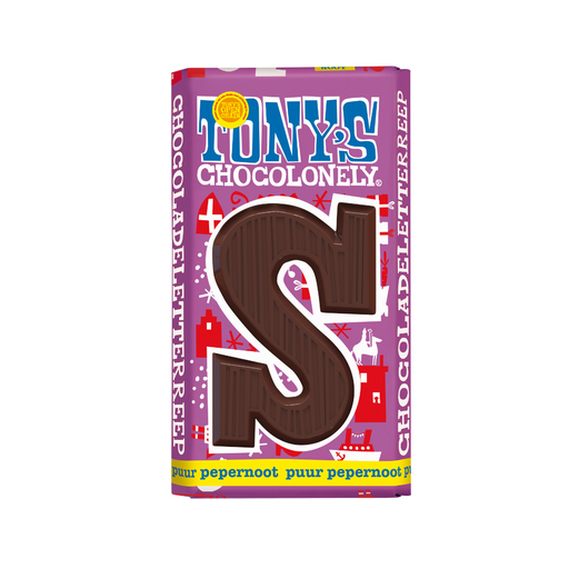 [90122] Tony's Chocolonely - Chocoladeletter Reep S Puur Pepernoot 180 g