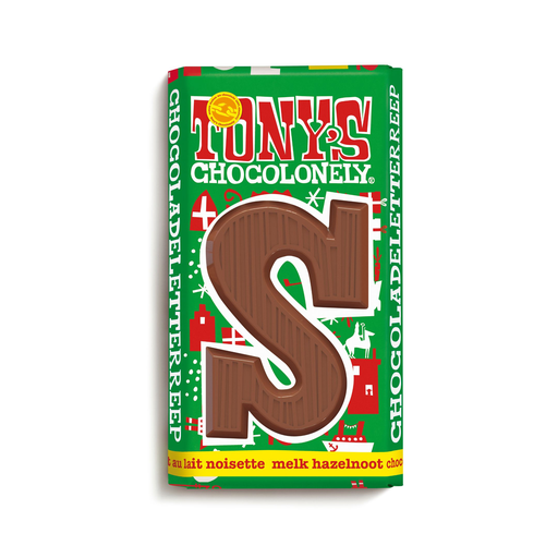 [90161] Tony's Chocolonely - Chocoladeletter Reep S Hazelnoot Melk 180 g    