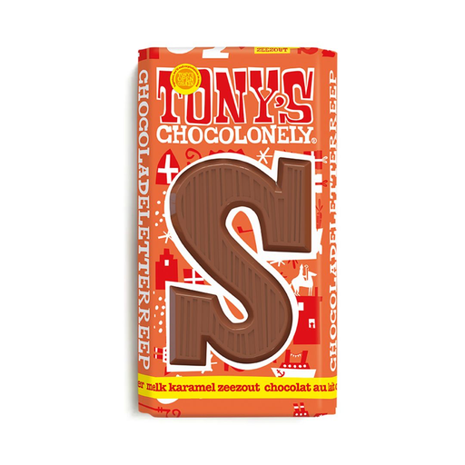 [90097] Tony's Chocolonely - Chocoladeletter Reep S Melk Karamel Zeezout 180 g