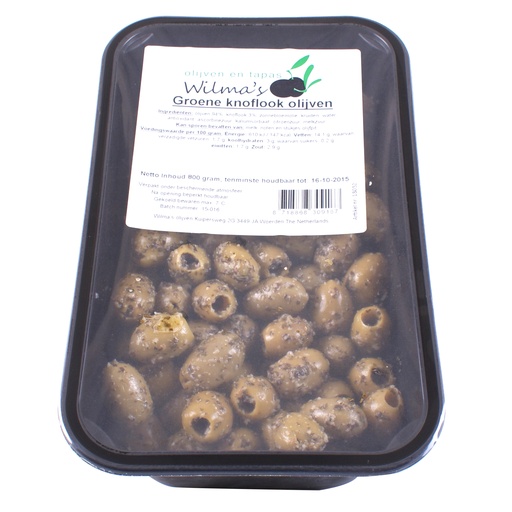 [18052] Wilma's - Groene Knoflook Olijven 800 g    