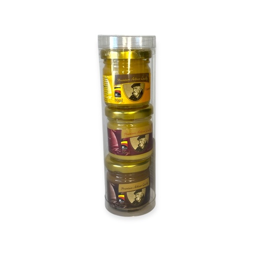 [6081] Ouden koker met 3 potjes advocaat á 30ml