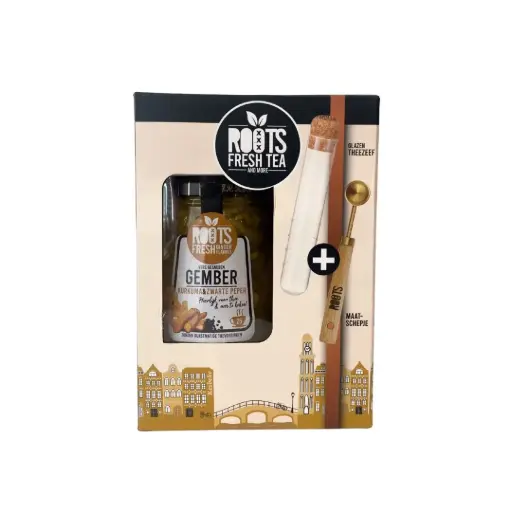 [46041] Kesbeke - Roots - Giftset Theezeef, Maatschep & Gemberthee 235 g